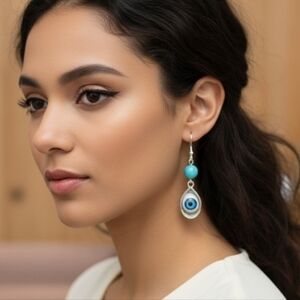 Eye earrings with blue crystal drop, Evil Eye earrings, protection earrings 2.6